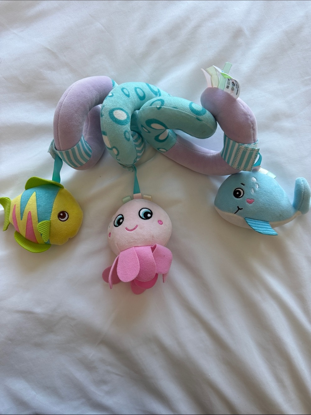 Spiral Sea Friends Stroller Toy - Pink, Teal & Yellow. New without Tags